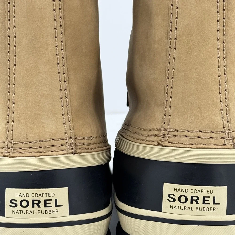 Sorel Caribou Waterproof Boots Mens 8.5 Tan Leather Winter Snow Faux Fur